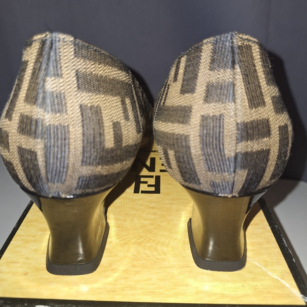 Fendi Shoes & Box Vintage Heel Print Fabric Size 8 #642543 Y2K 90's - Picture 4 of 16